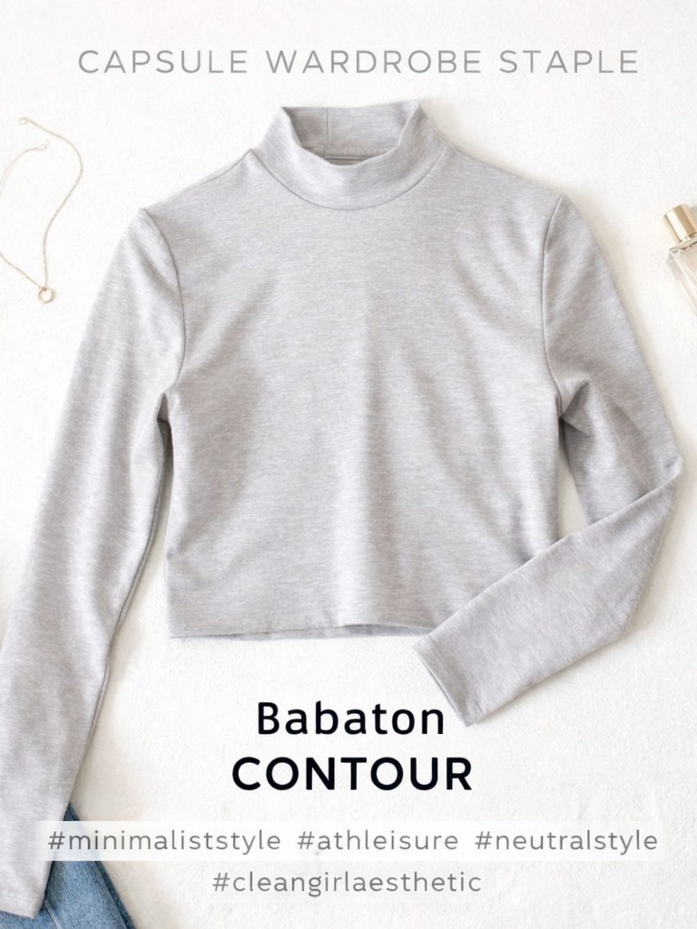 Babaton Contour Sculpt Crop Mock Neck Top Minimalist Athleisure Gray S B69
